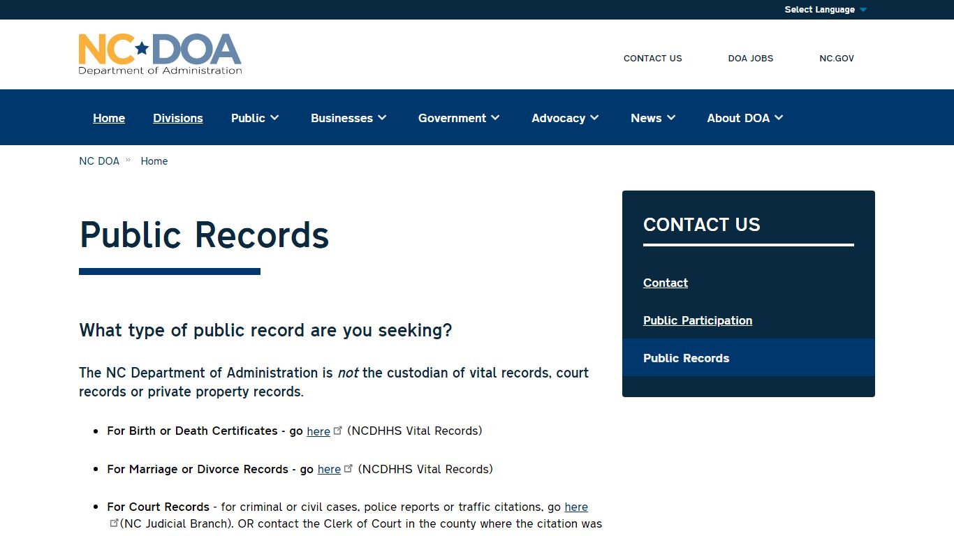 Public Records | NC DOA